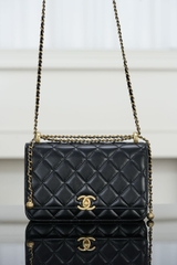 Chanel 25s Double Gold Bead Chain Black Gold