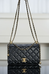Chanel 25s Double Gold Bead Chain Black Gold