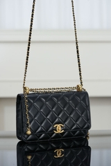 Chanel 25s Double Gold Bead Chain Black Gold