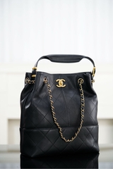 Chanel 25A High-End Handmade Bucket Bag Black Gold
