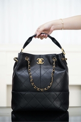 Chanel 25A High-End Handmade Bucket Bag Black Gold