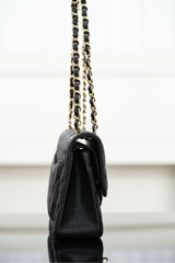 Classic Flap Bag - Genuine Leather Black Gold Small Size