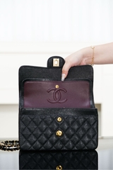 Classic Flap Bag - Genuine Leather Black Gold Small Size