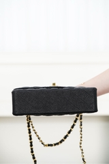 Classic Flap Bag - Genuine Leather Black Gold Small Size