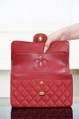 Classic Flap Bag Genuine Cowhide Red Small