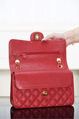 Classic Flap Bag Genuine Cowhide Red Small