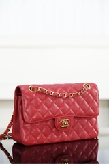 Classic Flap Bag Genuine Cowhide Red Small