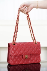 Classic Flap Bag Genuine Cowhide Red Small