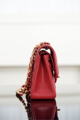 Classic Flap Bag Genuine Cowhide Red Small