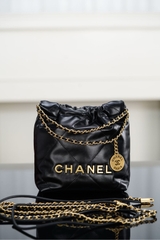 Channel 25A Mini Bag New 22 Original Leather Black Gold