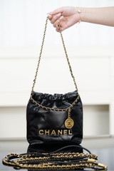Channel 25A Mini Bag New 22 Original Leather Black Gold