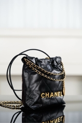 Channel 25A Mini Bag New 22 Original Leather Black Gold
