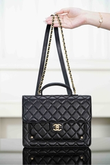 Chanel 25B Autumn Winter Messenger Backpack Black Gold