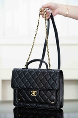 Chanel 25B Autumn Winter Messenger Backpack Black Gold