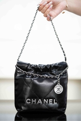 Channel 25A 22 Mini Bag Original Leather Black Silver