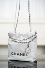 Channel 25A Mini Bag White Silver Leather