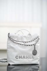 Channel 25A Mini Bag White Silver Leather