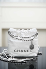 Channel 25A Mini Bag White Silver Leather