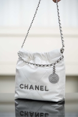 Channel 25A Mini Bag White Silver Leather