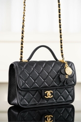 Chanel 25B Four-Leaf Clover Coin Messenger Bag Black Gold