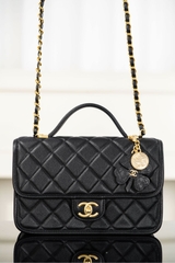 Chanel 25B Four-Leaf Clover Coin Messenger Bag Black Gold