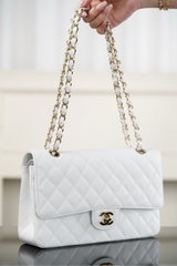 Chanel Classic Flap Bag Genuine Leather Large Grain Platinum Medium