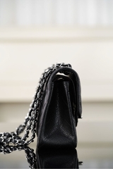 Chanel Classic Flap Bag Authentic Leather Black-Silver Small