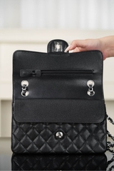 Chanel Classic Flap Bag Authentic Leather Black-Silver Small