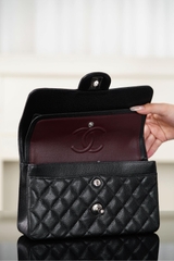 Chanel Classic Flap Bag Authentic Leather Black-Silver Small