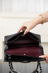 Chanel Classic Flap Bag Authentic Leather Black-Silver Small