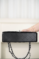 Chanel Classic Flap Bag Genuine Leather Black Silver Medium