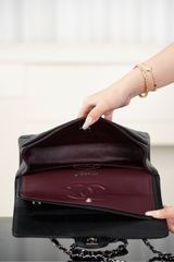 Chanel Classic Flap Bag Genuine Leather Black Silver Medium