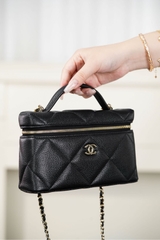 Chanel 25k Large Diamond Pattern Cowhide LP Box Bag Black Gold