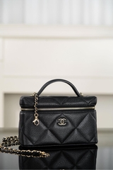 Chanel 25k Large Diamond Pattern Cowhide LP Box Bag Black Gold