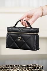 Chanel 25k Large Diamond Pattern Cowhide LP Box Bag Black Gold