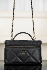 Chanel 25k Large Diamond Pattern Cowhide LP Box Bag Black Gold