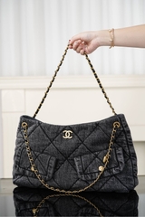 Chanel 25k Hobo Shopping Bag Black Denim