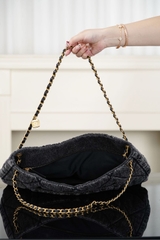 Chanel 25k Hobo Shopping Bag Black Denim