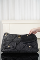 Chanel 25k Hobo Shopping Bag Black Denim