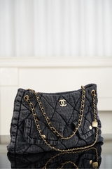 Chanel 25k Hobo Shopping Bag Black Denim