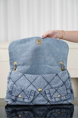 Chanel 25k Hobo Bag with Double Pockets - Light Blue - Large