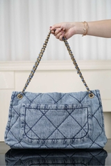 Chanel 25k Hobo Bag with Double Pockets - Light Blue - Large