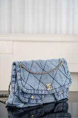 Chanel 25k Hobo Bag with Double Pockets - Light Blue - Large