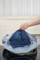 Chanel 25k Hobo Bag with Double Pockets - Light Blue - Large