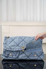 Chanel 25k Hobo Bag with Double Pockets - Light Blue - Large