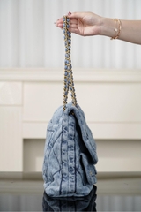 Chanel 25k Hobo Bag with Double Pockets - Light Blue - Large