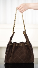 Chanel 25k Brown Suede Drawstring Bucket Bag