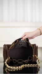 Chanel 25k Brown Suede Drawstring Bucket Bag