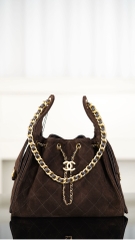 Chanel 25k Brown Suede Drawstring Bucket Bag