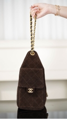 Chanel 25k Brown Suede Drawstring Bucket Bag